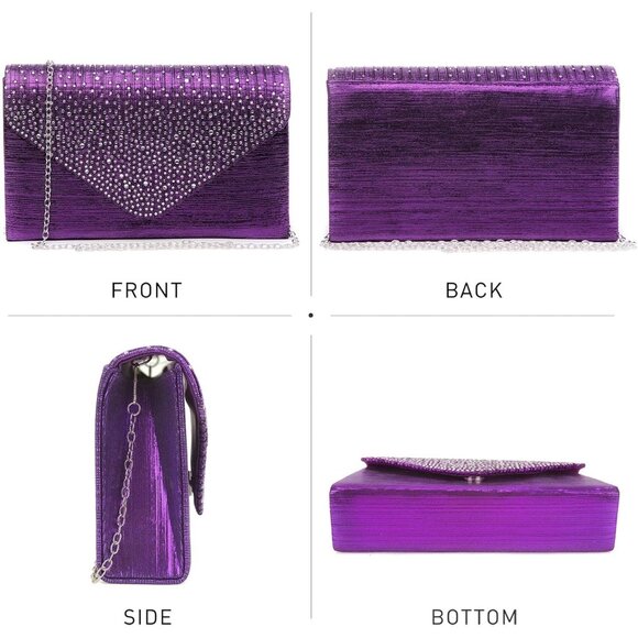 ⚡Women's Magnetic Closure Chain Strap Crossbody Envelope Purple Clutch Handbag - Picture 4 of 7